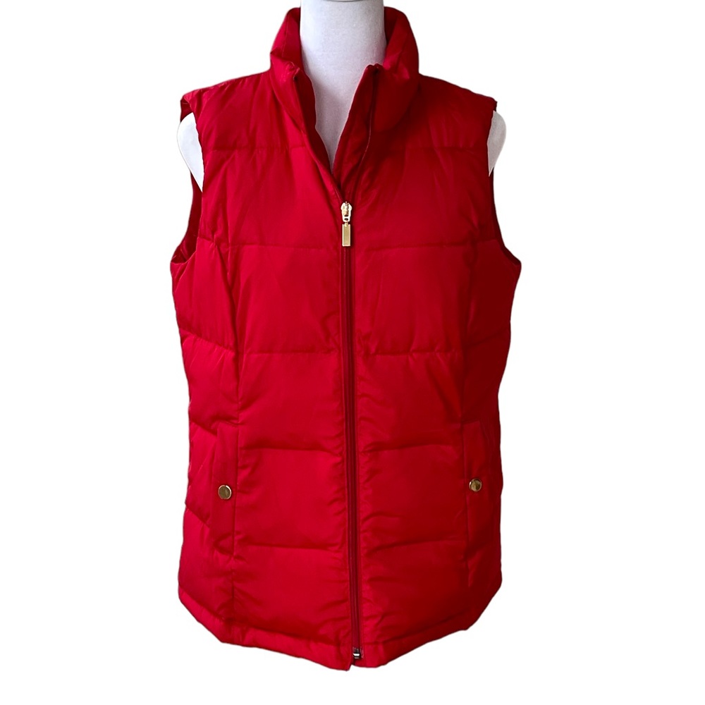 Women’s Charter Club Red Zip Vest with Brass Details Pockets Size Medium